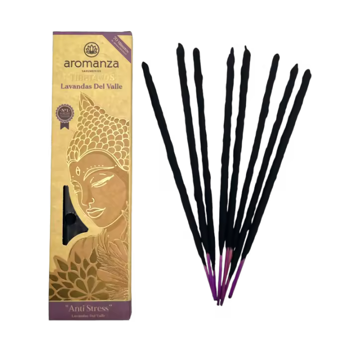 Incienso Tibetano Lavandas del Valle Anti Stress Inciensos Aromanza Argentina - Sahumerio artesanal 8 varillas extra gruesas - 1