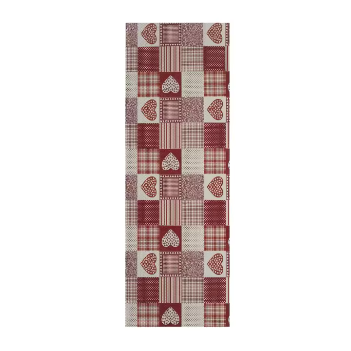Alfombra vinílica de cocina patchwork en rojo - SALLY CUORI | 48x200 cm - 1