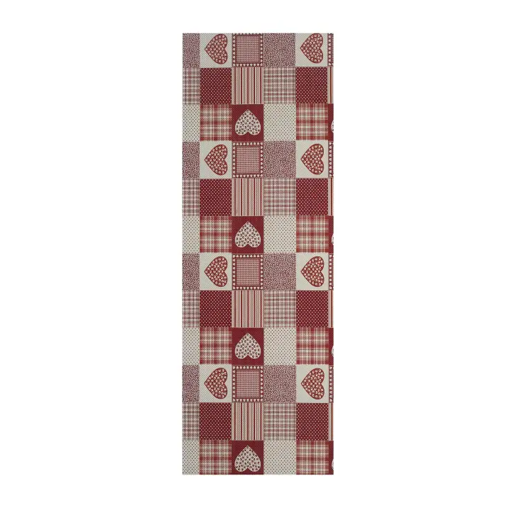 Alfombra vinílica de cocina patchwork en rojo - SALLY CUORI | 48x200 cm - 1