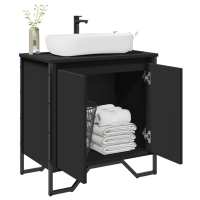vidaXL Armario lavabo baño madera ingeniería 60x35x60 cm en color Marrón roble/Negro/Roble ahumado y más | almacenamiento funcional diseño moderno para baño dormitorio sala - details 1