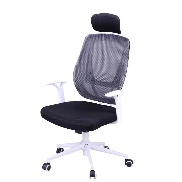 Sillón de oficina ULRIK, blanco, gas, basculante, malla y tejido negro - 1