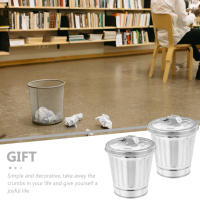 2 Pcs Cesta De Hierro Galvanizado Con Tapa Recipiente De Almacenamiento Para Escritorio Mini Canasta De Basura Con Cubierta Para Decoración Floral Y Limpieza - details 3