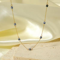 Encanto Gargantilla de acero inoxidable chapada en oro de 18 quilates con estaciones de piedra Natural, collares para mujer, dijes, Collar de cadena con cuentas hecho a mano, joyería - details 4