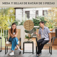 Outsunny Conjunto de Jardín Exterior de 3 Piezas con Respaldo Ajustable Juego de 2 Sillas y Mesa de Ratán con Cojines Acolchados y Encimera de Vidrio Templado para Balcón Terraza Beige y Blanco - details 3