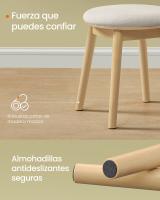 Taburete para Tocador de Maquillaje, Tapizado, Patas de Madera Maciza, Asiento Redondo, Almohadillas Antideslizantes, Estilo Bohemio, para Dormitorio, Blanco Crema y Beige Roble - details 4