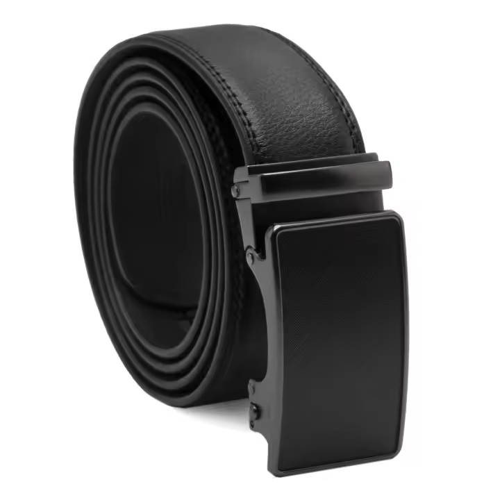 CINTURONTOP Cinturón de Cuero Hebilla Trinquete Cierre Automático - Ancho 3,5 Cm - Color Negro - Longitud 110 Cm - Cinturones Hombre - 1