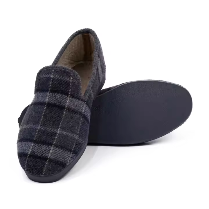 Zapatillas de Estar por Casa Hombre Cuadros Zapatos Mocasines Paño Plano Cerradas Slipper Termicas Comodas Pantufla Suela Caucho MADE IN SPAIN - 1