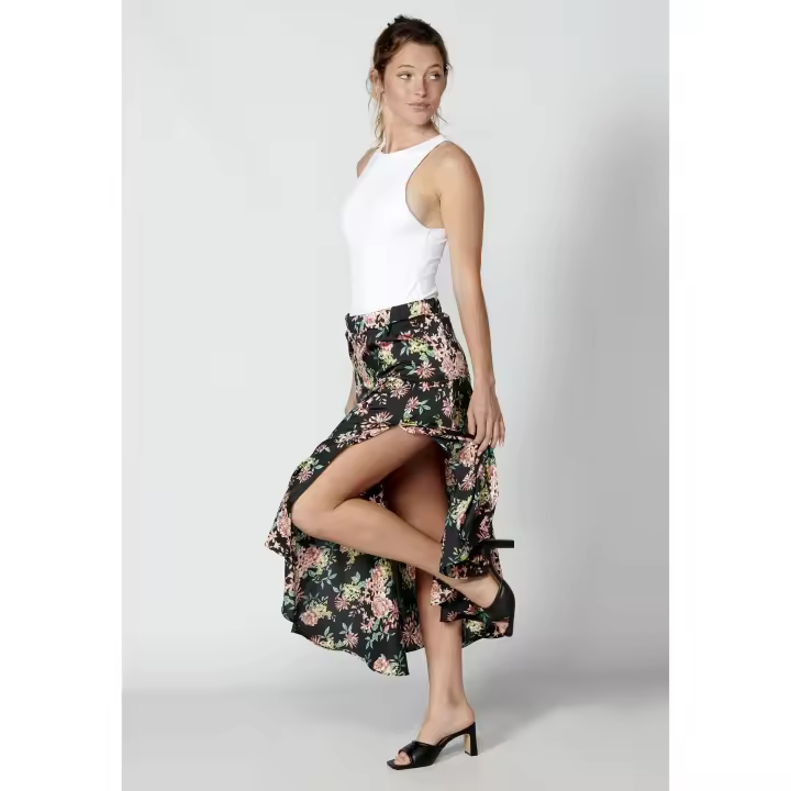 Koroshi Falda larga estampado floral color negro para mujer | Moda Actual - 1