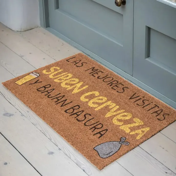 Felpudos Entrada Casa Originales y Divertidos - Material : Fibra de Coco con Base Antideslizante de PVC - Medidas : 40x70 cm (Pizza y birras) - 1