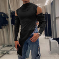 Camiseta INCERUN Para Hombre Con Mangas Largas Y Cuello Alto Estilo Casual Ropa De Calle Irregular Patchwork Camisetas - details 3