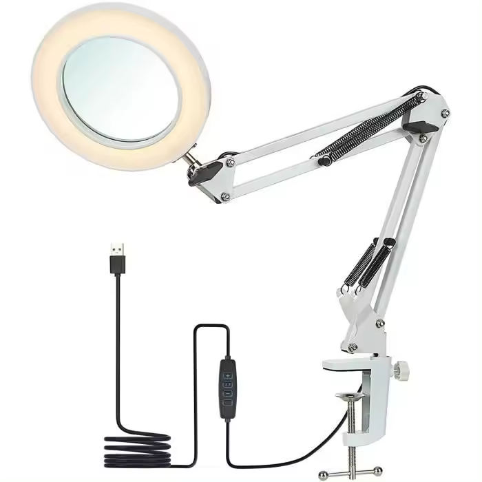 Lámpara de augmentation LED with abrazadera, lámpara de escriorio LED, augmentation de 10x, Brazo metálico ajustable, Luz regulable para Lectura (Blanca) - 1