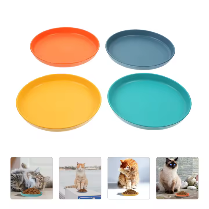 Juego De 4 Tazas De Alimentos Para Gatos Con Diseño De Gato Anti-Fatiga Platos Planos Para Acuarela Y Alimentos Dish Para Mascotas Interiores Material PP Resistente - 1