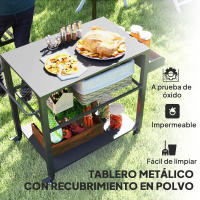 Outsunny Carrito de Parrilla de 3 Niveles Carrito de Barbacoa Carrito de Servicio con 4 Ruedas Estantes y Asa Mesa de Horno de Pizza para Jardín Patio Negro - details 3