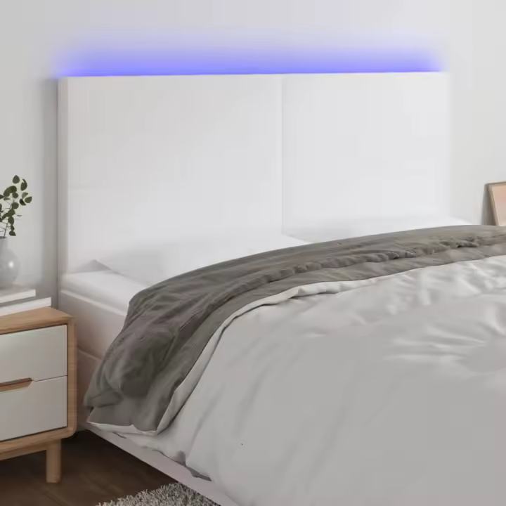 vidaXL Cabecero con luces LED cuero sintético blanco 200x5x118/128 cm - 1