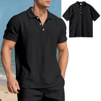 Camisa POLO de manga corta con solapa y botones, informal, de lino, transpirable, estilo británico, de verano para hombre - details 27