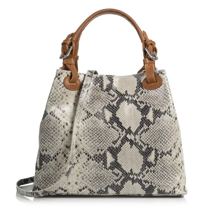 Firenze Artegiani. Emanuela Bolso tote Mujer.Piel auténtica Gamuza Pitón Dollaro . Made in Italy. Vera Pelle Italiana. - 1