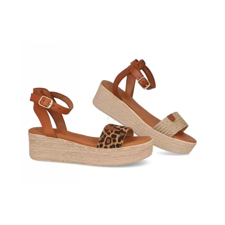 5352 - DIGO DIGO SANDALIAS DE PLATAFORMA   COLORES : BEIGE (YUTE) , LEOPARDO  TALLAS : 35 AL 41  CORTE EXTERIOR : PIEL  FORRO INTERIOR : PIEL  PLANTILLA : PIEL / GEL  ALTURA TACÓN / CUÑA : 5 CM.  PISO : SINTÉTICO - 1