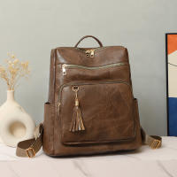 Nueva mochila de cuero, estilo retro, informal, de gran capacidad, con múltiples compartimentos para Mujer - details 6