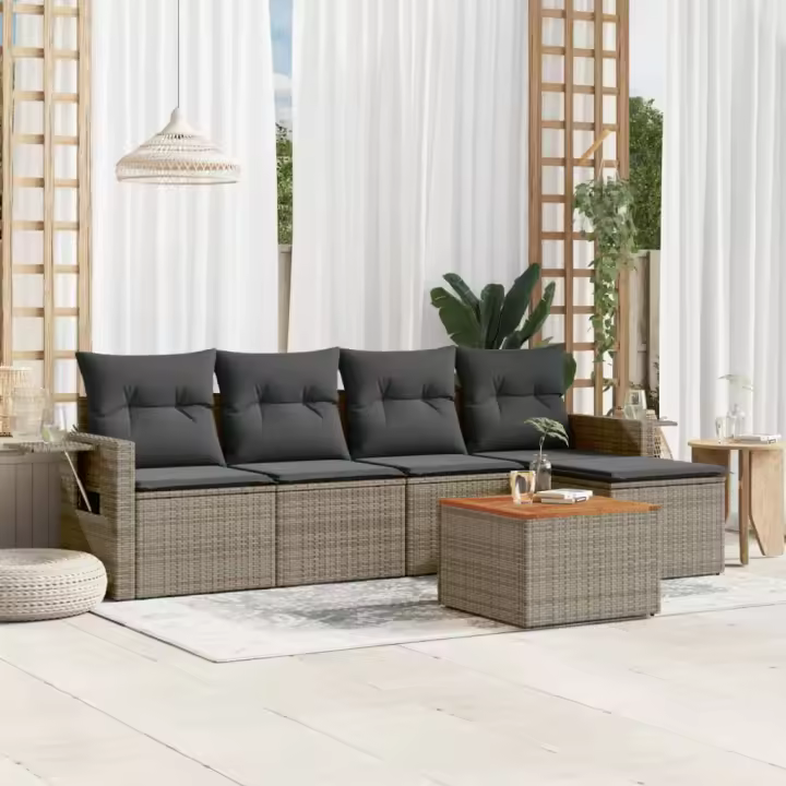 vidaXL Set de muebles de jardín 6 pzas y cojines ratán sintético gris - 1