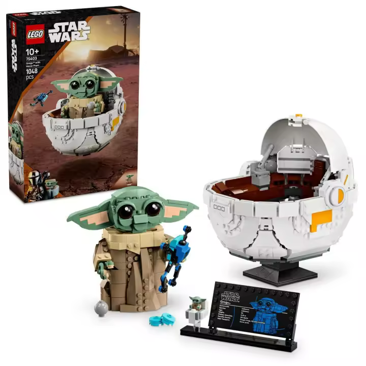 LEGO Star Wars 75403 Grogu con Aerocuna, Figura Articulada de Baby Yoda de Juguete y Minifigura, Decoración de Habitación Juvenil, Regalo para Niños y Niñas de 10 Años o Más y Fans de The Mandalorian - 1