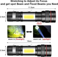 2PCS Linterna LED Recargable, 1500LM Enfoque Ajustable Linterna Impermeable con Luz Lateral, Mini Linternas COB Luz 3 Modos para Camping, Caminar, Regalos - details 2