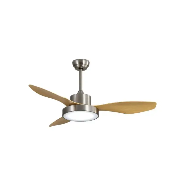 LedHogar Ventilador de techo color Plateado / Satinado, Material: Metal,  3 Palas color Madera Haya, Motor DC  45W , 6 Velocidades, Luz LED 18W, Regulable y Memoria, Función Invierno/Verano, Con mando a distancia. REF. 910 - 1