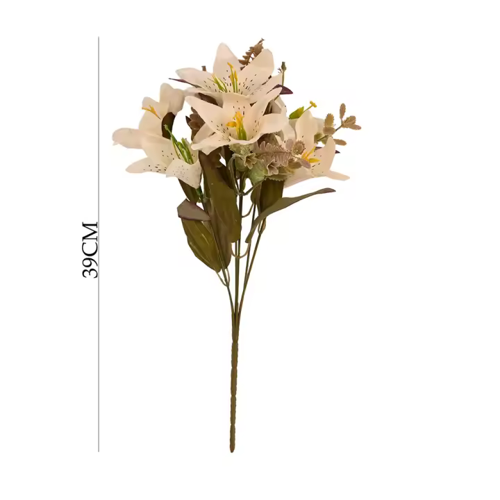 Poenia Arte Floral - Ramo de Lirio Artificial 7 Cabezas 39cm - REF 8435588800339 - Pack de 3 - Flor Artificial - 1