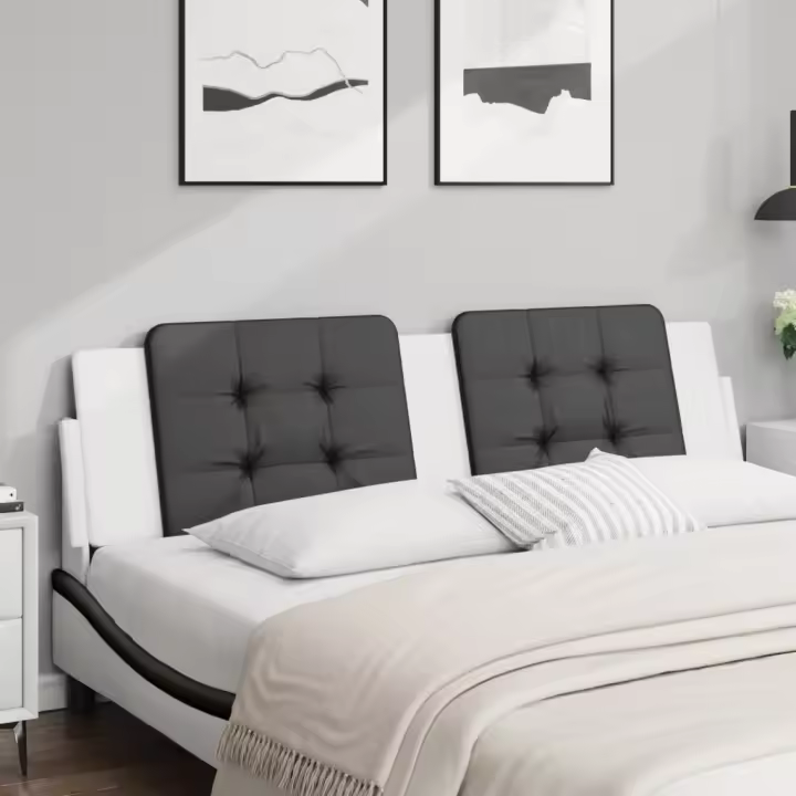vidaXL Cabecero de cama acolchado cuero sintético negro blanco 180 cm - 1