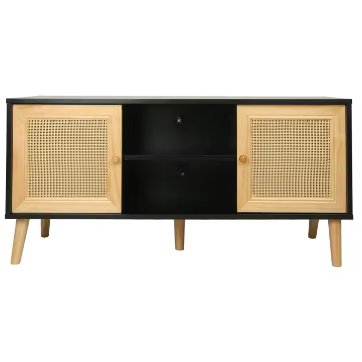 Mueble TV de caña escandinavo "Iguana" - 120 x 30 x 56,5 cm - Negro - 1