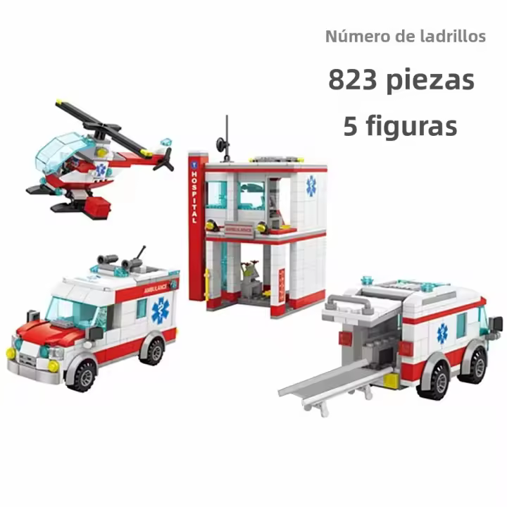 Bloques De Construcción De Helicóptero De Rescate De Ambulancia Para Ciudad Juguete Diseñado Para Niños Set De Regalo Para Niños - 1