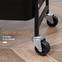 HOMCOM Carrito Auxiliar con Ruedas de 3 Niveles Carrito de Cocina con 3 Cestas de Acero y 1 Placa de Cubierta para Comedor Sala Baño 45x31x79,4 cm Negro - details 2