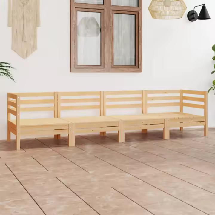 vidaXL Juego de muebles de jardín 4 piezas madera maciza de pino en color Marrón/Blanco | almacenamiento funcional diseño moderno para baño dormitorio sala - 1