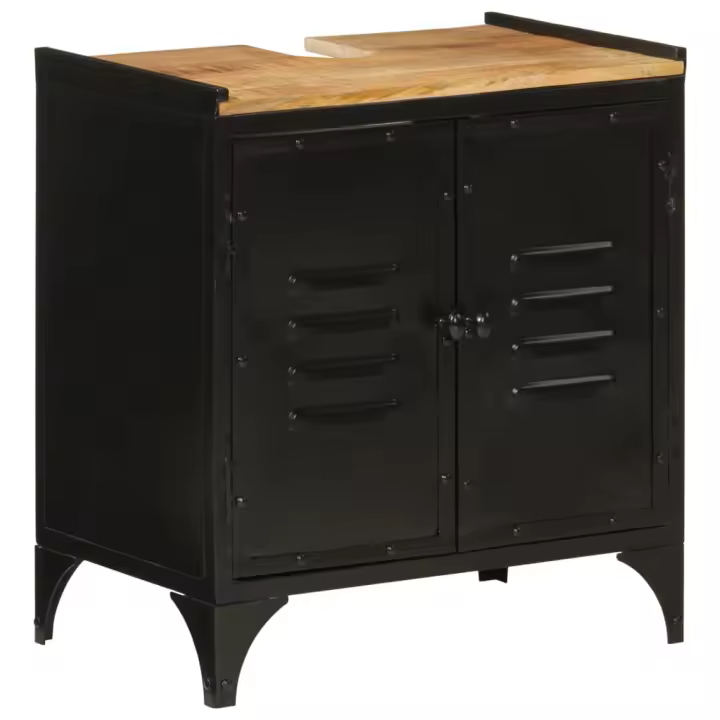 vidaXL Armario de lavabo de baño hierro y madera mango 55x35x60 cm - 1