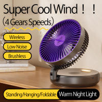 Ventilador Portátil Recargable De 5000mAh Pequeño Y Plegable Con Luz Nocturna 90° Montado En La Pared 4 Velocidades Para Oficina Y Hogar - details 1