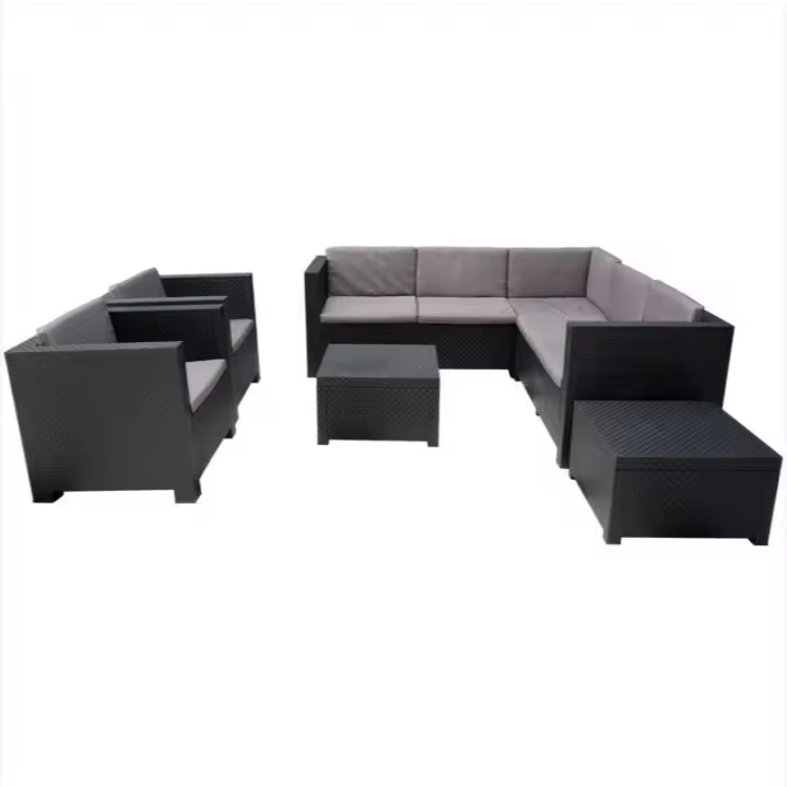 Conjunto de Muebles de Jardín 7 Plazas Grecia – Sofás y Mesas en Plástico Reciclado – Resistente a UV y Lluvia – Cojines Incluidos – SP Berner – Color Antracita - 1