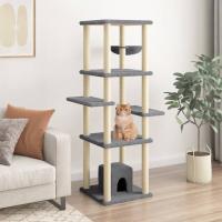 vidaXL Rascador para Gatos con Postes Árbol Torre Escalador Sisal Color Crema,  Gris claro,  Gris oscuro y mas - details 2