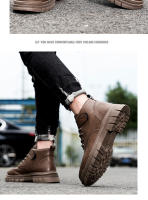 Botas Casuales Para Hombre Verano Otoño Trabajo British Antideslizante Suela Suave Comodidad Exterior Media Altura Cuero Botas Hombre Zapatos - details 11