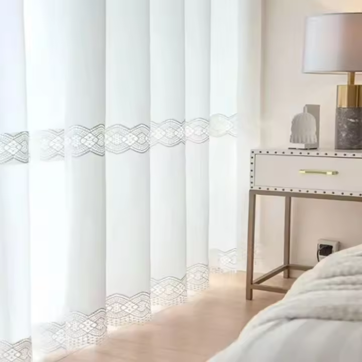 Cortina De Lace Bordada Estilo Francés Lujo Estrellado Milenario Translúcida Y Opaque Para Ventana Con Diseño De Estrella Y Galaxia - 1