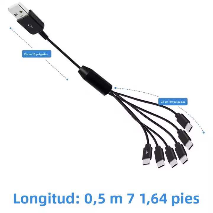 Cable USB C 6 En 1 Multiusos Para iPhone 15 Android Samsung Tablet Y Dispositivo TypeC Cargador De Alta Eficiencia PVC 3A - 1
