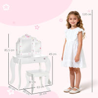 HOMCOM Tocador Infantil con Taburete y Espejo Ajustable, Tocador para Niñas con Cajón, Mesa de Maquillaje para Niños y Niñas de 3-6 Años, Blanco - details 2