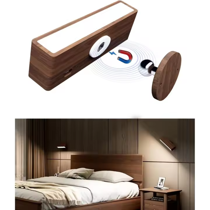 Lámpara de Pared with Katería de Carga USB, Lampara Mesita Noche Recargable, Apliques de Interior Adhesivos para Dormitory, 360 ° Giratorio de Control Tácthil - 1