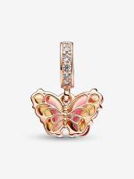 Pandora - Charm Colgante de Mariposa de cristal de Murano Rosa y Amarillo-Baño de Oro Rosa de 14 K - details 2