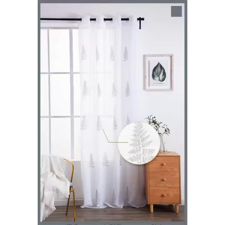 Cortina De Visillo Poliéster Con Bordado De Pino 150x260cm.1 panel. - 1