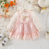 Vestido Lolita Para Bebé Niña 0-3 Años Con Doble Encaje Y Lazo Falso Dos Piezas Estilo Princesa Dulce Para Fiesta De Cumpleaños Primavera Otoño Material Algodón Y Poliéster Silueta A-line Manga Completa Longitud De Rodilla - details 3