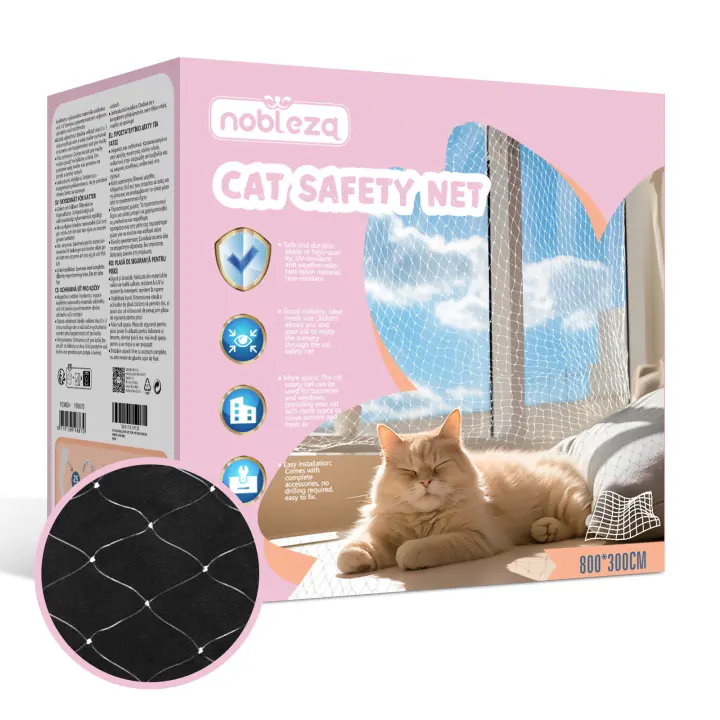 Nobleza  - Red Gatos Terraza 8x3m, Transparente Red para Gatos, Red Protección para Gatos Apto para Interior o Exterior Balcón Ventana Patio Escaleras, Incluye Set de Fijación - 1