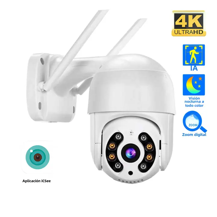 Cámara PTZ Inalámbrica 8MP 4K Con Visión Nocturna En Color Cámara De Vigilancia IP Exterior AI Auto Tracking iCsee Doméstica Y Exterior Resistente Al Agua - 1