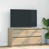 vidaXL Mueble para TV madera contrachapada 100x35x54 cm en color Blanco/Marrón roble/Roble Sonoma y más | almacenamiento funcional diseño moderno para baño dormitorio sala - details 2