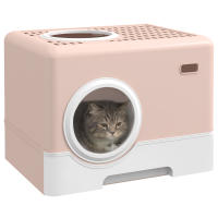 PawHut Arenero para Gatos Inodoro para Mascotas con Pala Bandeja Extraíble 2 Puertas Entrada Principal y Salida Superior 52x41x38,5 cm - details 0