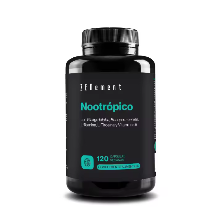 Nootrópico con Ginkgo biloba, Bacopa, Té Verde, Tirosina y vitaminas del grupo B - 120 Cápsulas - 1