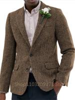 Chaqueta De Tweed Herringbone Para Hombre Corte Slim Ajustado Abrigo Calido Para Invierno Chaqueta Corta Retro Con Solapa Y Cierre Único - details 1